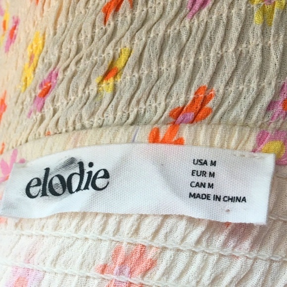 Elodie Yellow Shirred Smocked Floral Halter Top Blouse Tank Floral Rayon NWOT - Picture 10 of 13